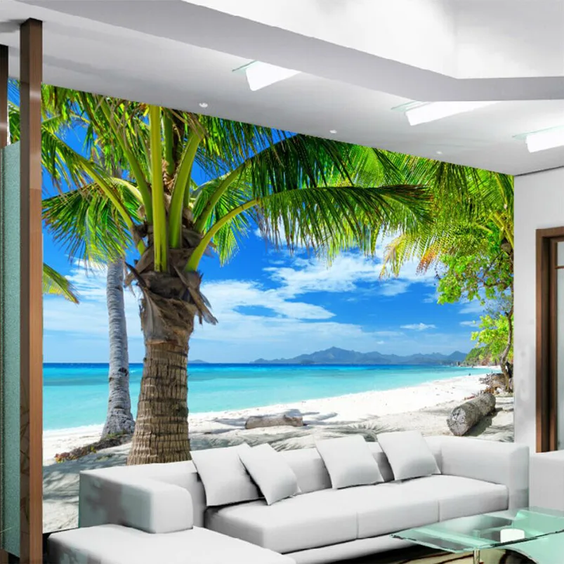 На заказ 3D настенная средиземноморская декорация современный минималистичный морской пляж кокос настенная живопись диван гостиная ТВ фон фото обои