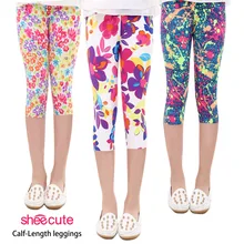 SheeCute/Новое поступление; Лидер продаж; летние модные леггинсы для девочек длиной до икры; штаны для девочек с цветочным принтом; детские брюки