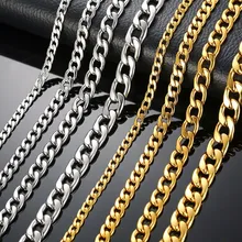 Silver Gold Filled Solid Necklace Curb Chains Link Men Choker Stainless Steel Male Female Accessories Fashion 2018