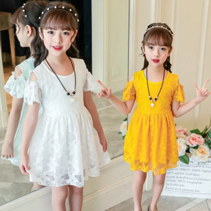 

The little girl summer foreign style lace princess dress shows the shoulder female child's clothing fashion gauze dressF0330wy04