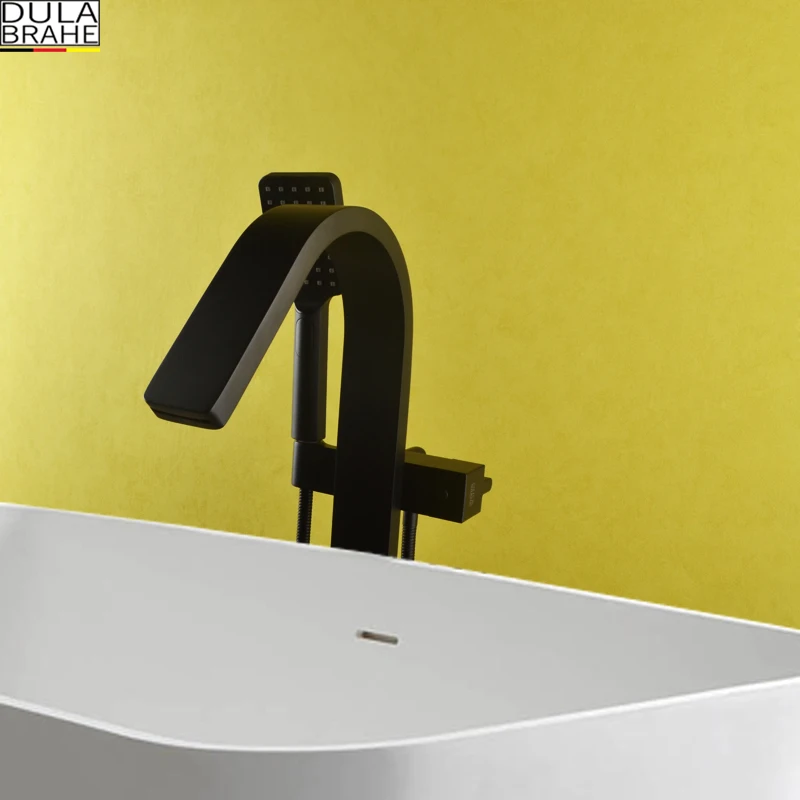 DULABRAHE черный пол ванной комнаты стенд смеситель Одной ручкой смеситель роскошный водопад смеситель для ванны душ ванная комната ручной душ