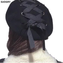New Bowknot Wool Beret Hats Korean Style Women Winter Hats Beret Solid Blue Black Fashion Painter Hats Stylish Hats Female hats