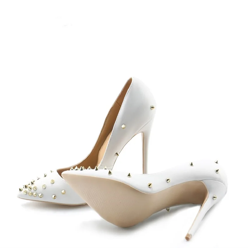 Or Blanc As De Chaussures Date Robe Partie Dames Haute Mariée Sexy as Picture Pointu Femmes Rivet Décoration Pompes Talons Picture Mariage Bout XwUfqT