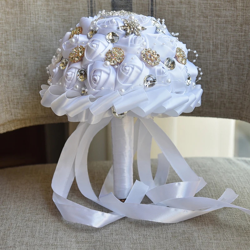 

Newest white wedding bridal bouquet wedding bouquets with diamond rhinestone crystal for wedding decoration