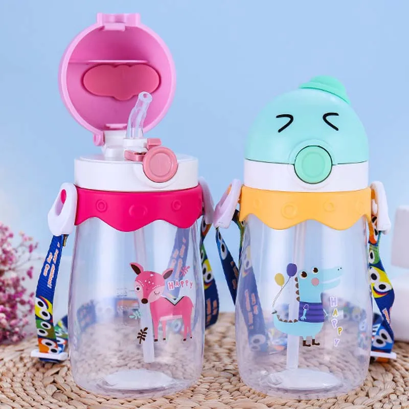 

Eco-friendly Kids Drinking Cartoon Water Bottles BPA Free Plastic Straw Children Bottle Children Kettle Portable Sports Bottle