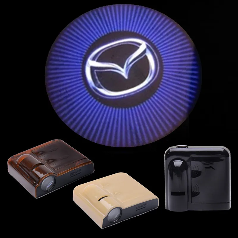 2pcs No Drill Wireless Car Door Step Courtesy Light Logo Lights LED