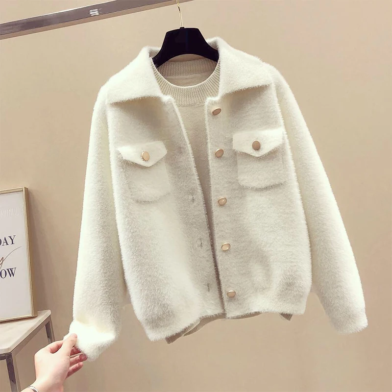 

Top selling product in 2019 Youth clothing Women fur coat Imitation mink Womens fake fur coat Knitting Korean style jackets 4179