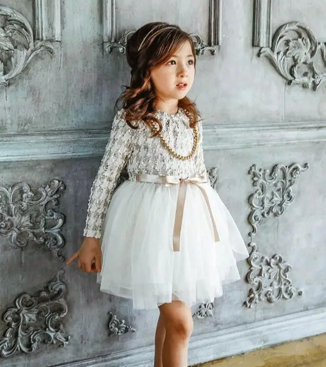Платье принцессы Белль; коллекция года; весенние платья для девочек; фатиновое платье-пачка с длинными рукавами для девочек; модные костюмы принцессы; милая детская одежда