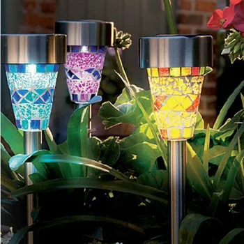 

led solar lamp mosaic stainless steel solar lawn light led solar light outdoor path street garden deoration lighting 3pcs/lot