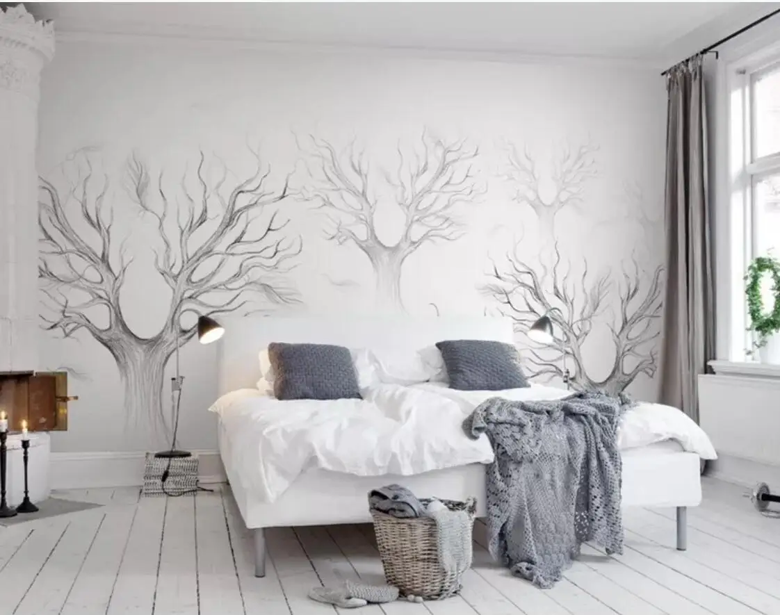 

Black White Tree Deer Wall Mural Wallpaper for Bedroom TV Backsplash Murals Luxury Wall Decor Home Improvement Wall Papers 3d