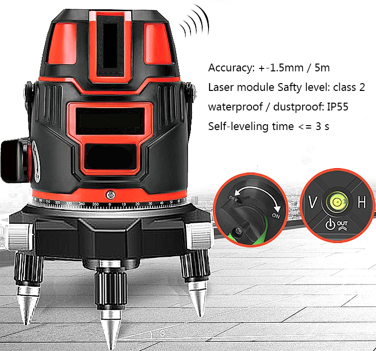 3D 5 lines 6 points Laser Levels Self-Leveling 360 Horizontal Vertical Cross Line 20 times red can be used with outdoor  (3)
