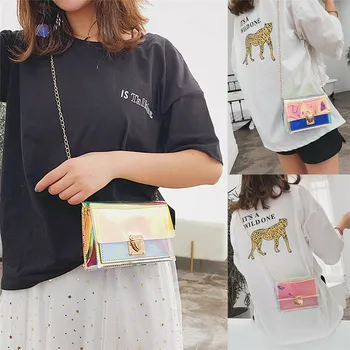 

2019 Summer Hot Women's Laser Shoulder Bag Clear Transparent Tote Chain Messenger Purse
