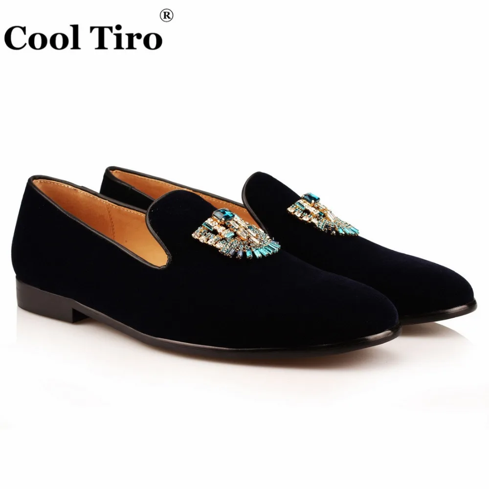 Navy VELVET SLIPPERS WITH CRYSTAL BROOCH (3)