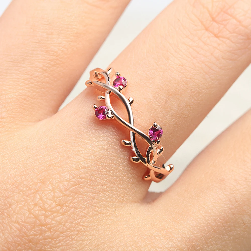 Plated Rose Gold Rings for Women Crystal Zircon Leaf Adjustable Finger Ring Jewelry Girl gold color rings finger ring gold color ring adjustable rings zircon crystal ring