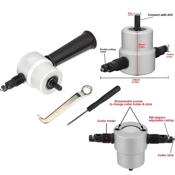 

Double Head Metal Sheet Cutter Drill Attachment with Wrench and Parts Workshop Tool Black Accessories Hand Tools#es