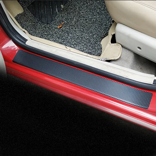 POSSBAY Auto Car Door Sill Strip Guard Carbon Fiber Door Plate Scuff Protection Front Rear Door Step Scratch Cover - Цвет: Черный