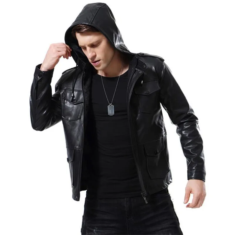 LUO XIU 4XL5XL Высококачественная Мужская мотоциклетная кожаная куртка с капюшоном