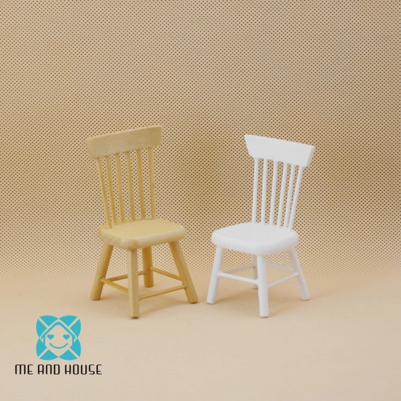Handmade White Wooden Chair Bar Stool for 1:12 Dollhouse Miniature Furniture