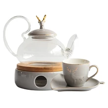 Нордический креативный набор для заваривания чая с золотым лосем, керамический чайный горшок, чайная чашка с блюдцем, ложка, стеклянный вечерний чайный набор, подсвечник