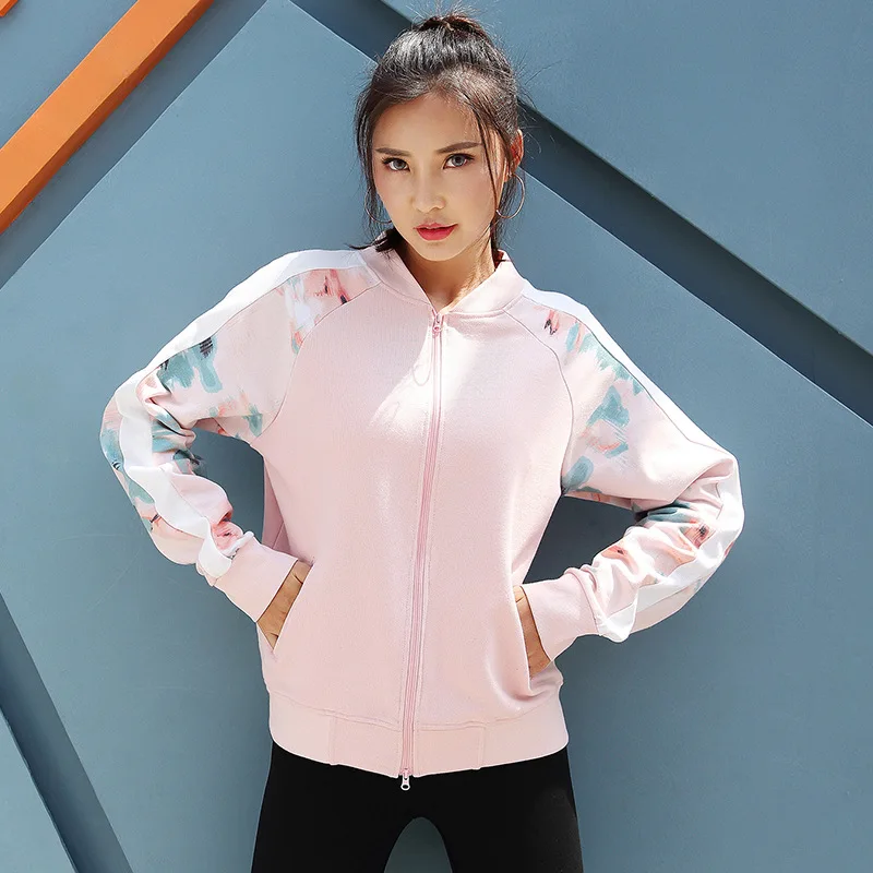 ESHINES Pink Sport Jacket Hooded Zipper Running Jackets Windproof Long