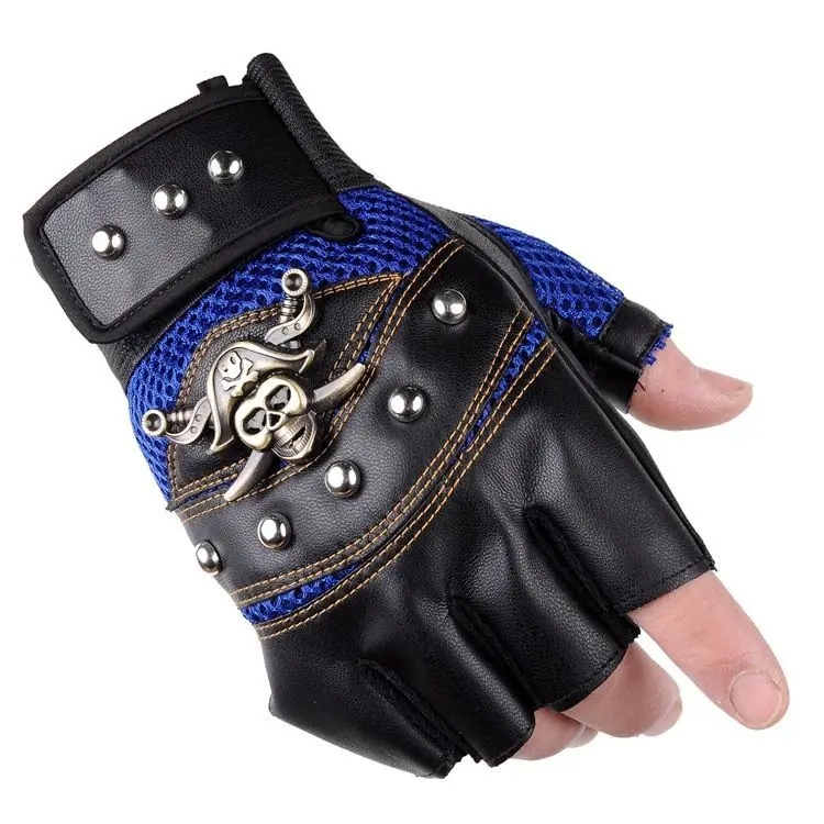 ПУ половины пальцев перчатки Для мужчин весной и летом горная красивый Тактический Перчатки пиратский череп заклепки защитные перчатки