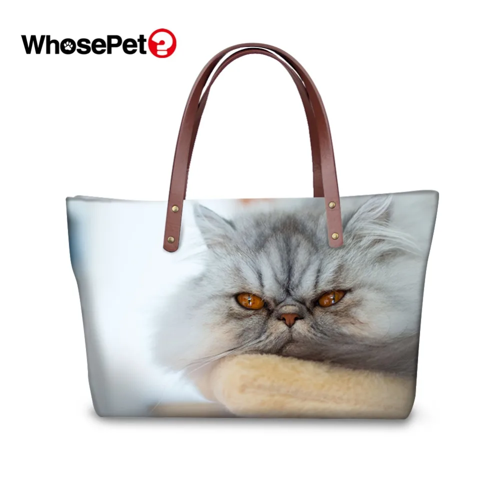 WHOSEPET لطيف القط الطباعة نمط المرأة حقائب الأعلى مقبض حقيبة كبيرة قدرة الحيوان عارضة حمل أزياء السيدات حقائب كتف