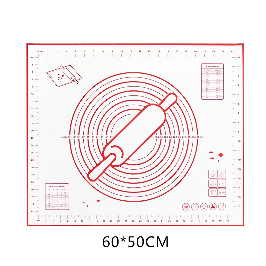 Противоскользящий силиконовый коврик для выпечки с измерениями для силиконового коврика для выпечки, коврик для раскатки теста, вкладыш для духовки, коврик для помадки/пирога