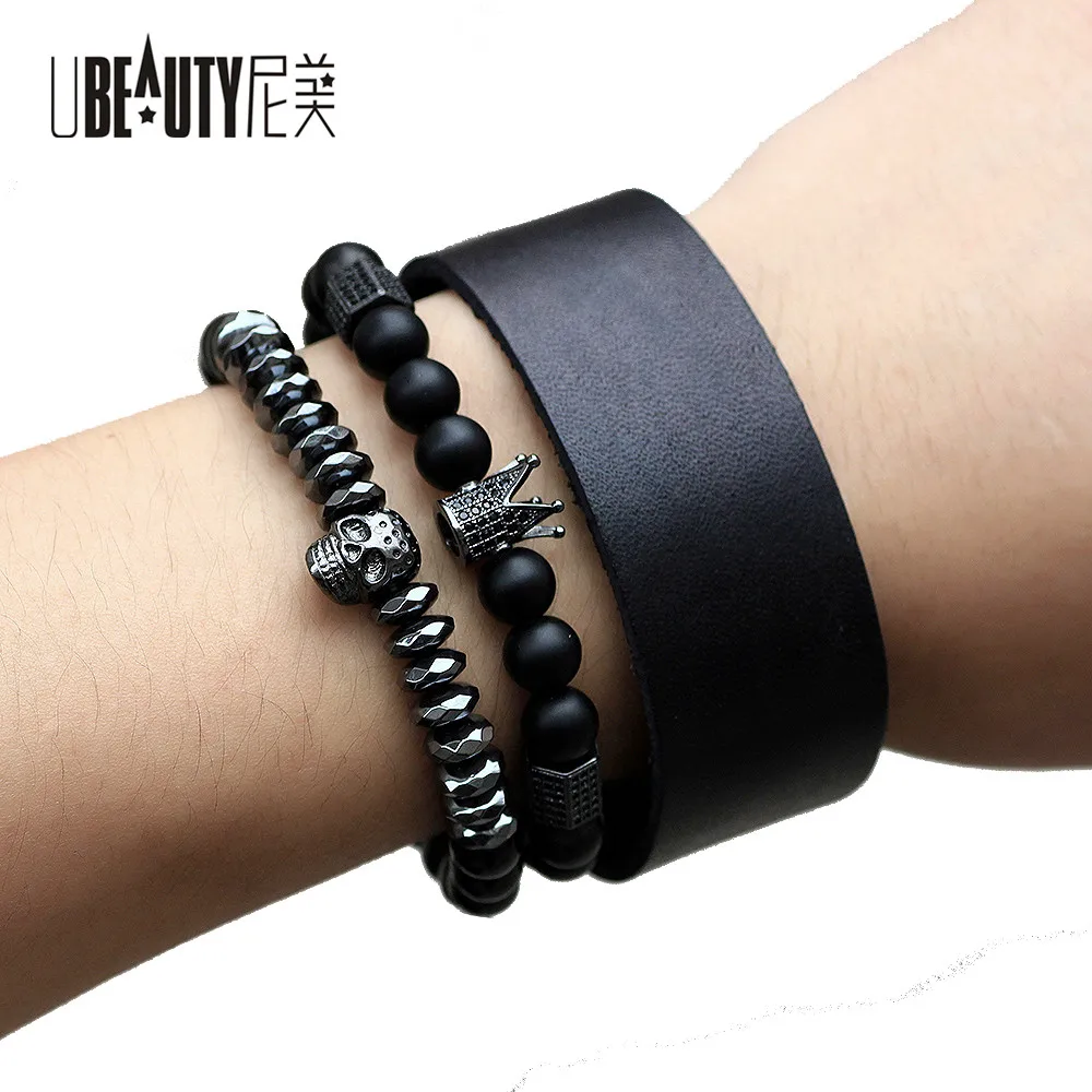 

UBEAUTY new Skull Skeleton Titanium Steel Skull Bangle Bracelets Men Jewelry Halloween Warrior Jewelry Mcllroy Men Crown