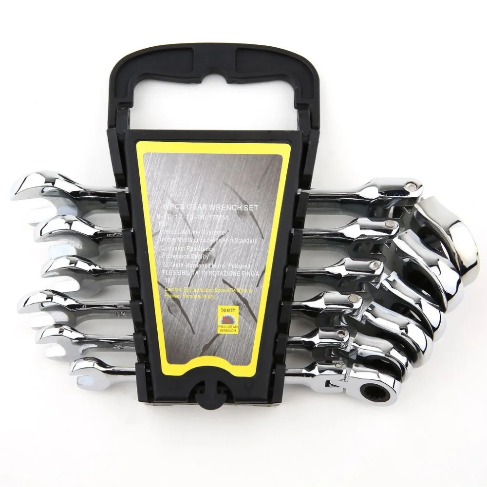 New 6pcs/set Gears Torque Wrench Set Flexible Rotation Open End
