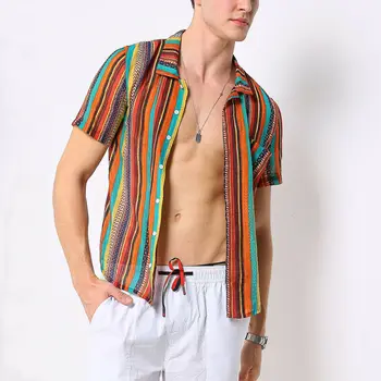 

Mens Fashion Stripe Pocket Short Sleeve Shirts Summer Cool Loose Casual Shirts Tops Size M-3XL