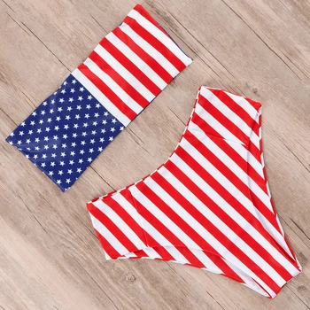 

Bikini 2019 Star Striped Bandeau High Waist Off Shoulder Swimsuit High Elasticity Beachwear Women's Summer Swimming Suit