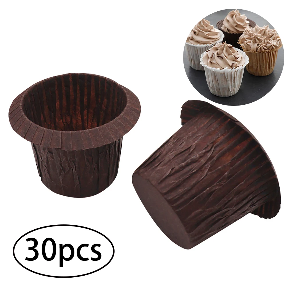 

Paper Cupcake Wrappers Grease-Proof Mini Tulip Baking Cups Paper Cupcake Liner Cases Muffin Wrappers 30Pcs(Brown) Brown