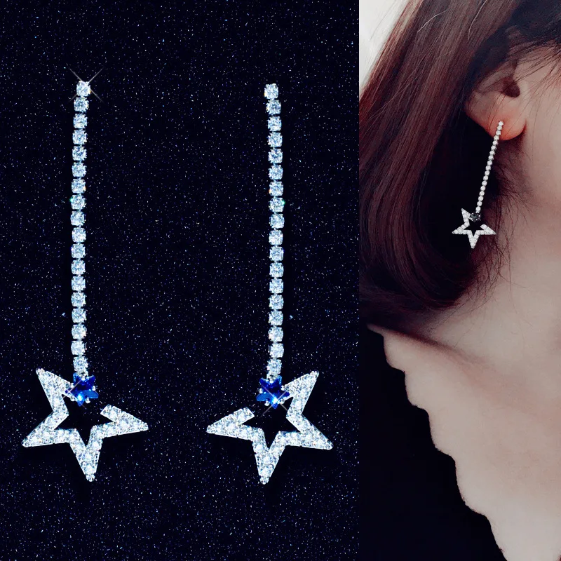 

Sterling Silver Jewelry Earrings 925 Sterling Silver Long Star Stud Earrings Brincos Pendientes de plata