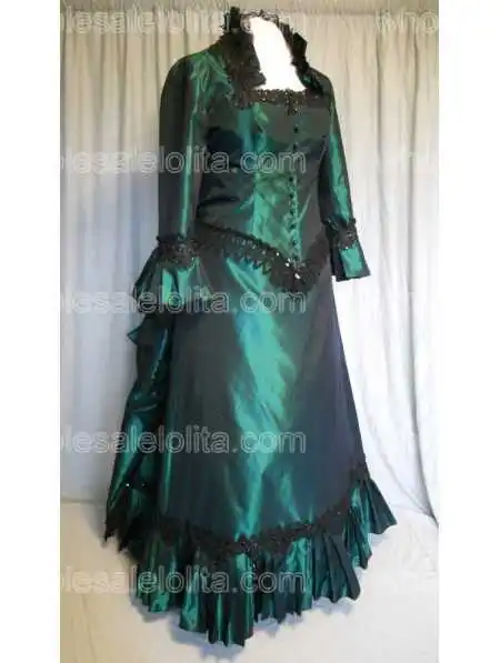 green-taffeta-victorian-bustle-ball-gown