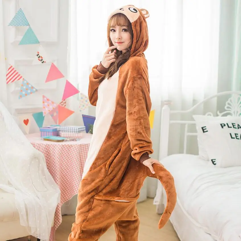 Кигуруми коричневый обезьяна Onesie пижамы животных зимние взрослые комбинезоны Хэллоуин косплей костюм вечерние подарки