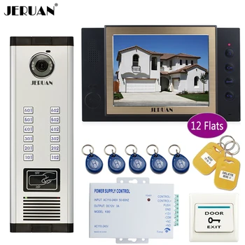 

JERUAN 8`` Record Monitor 700TVL Camera Video Door Phone Intercom Access Home Gate Entry Security Kit for 12 Families Apartments