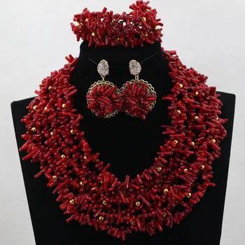 

Beautiful Red Coral African Beads Jewelry Set Fashion Wedding Nigerian Party Necklace Set Free Shipping HX495