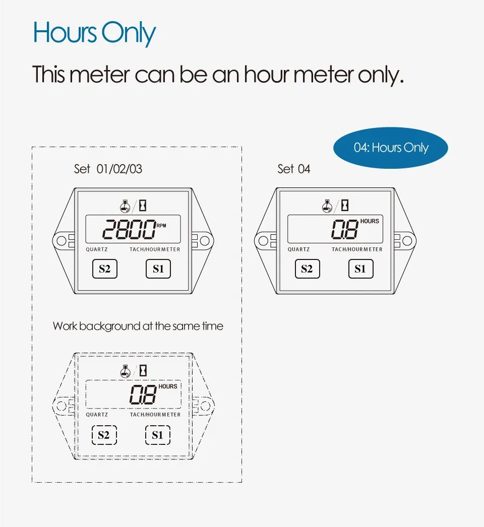 RL-HM011A цифровой сбрасываемый счетчик времени записи оборотов в минуту тахометр метр используется для газового двигателя Морские генераторы снегоходы велосипед ямы