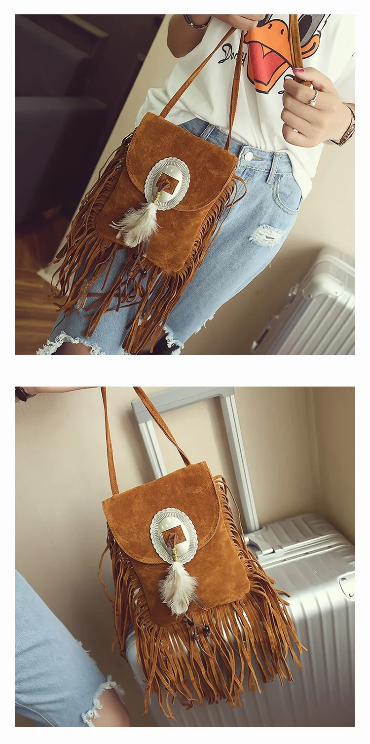 Female Small suede Bag Brown Beaded Feathers Hippie American Indian Tribal Bohemian Boho Chic Ibiza Style Pouch Bag (23)