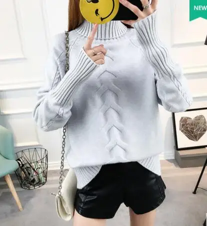 light Grey Высококачественный Женский свитер пуловер с высоким воротом зимние топы однотонный кашемировый свитер осенний женский свитер, горячая Распродажа LY616 - Цвет: light Grey