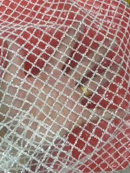 

white LJY-5734 French lace fabric with glitter New arrival glued glitter African net lace fabric
