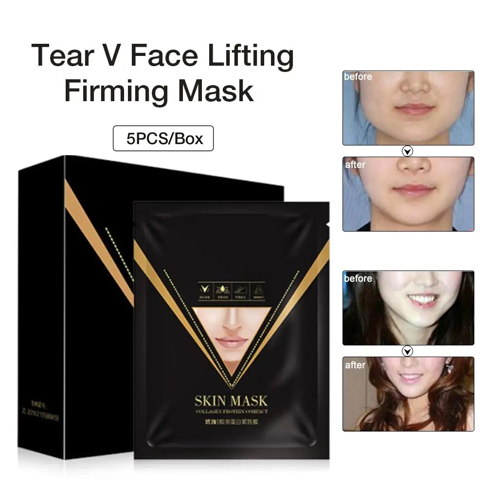 

5PCS Original Protein V Line Mask Neck Face Lifting Mask Chin Up Patch Double Chin Reducer Contour Tightening Firming