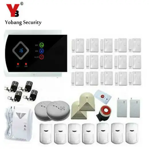 YobangSecurity GSM Wireless Home Alarm System with Smoke Gas Detetcor Door Glass Break Sensor Russian Spanish Italian Slovak