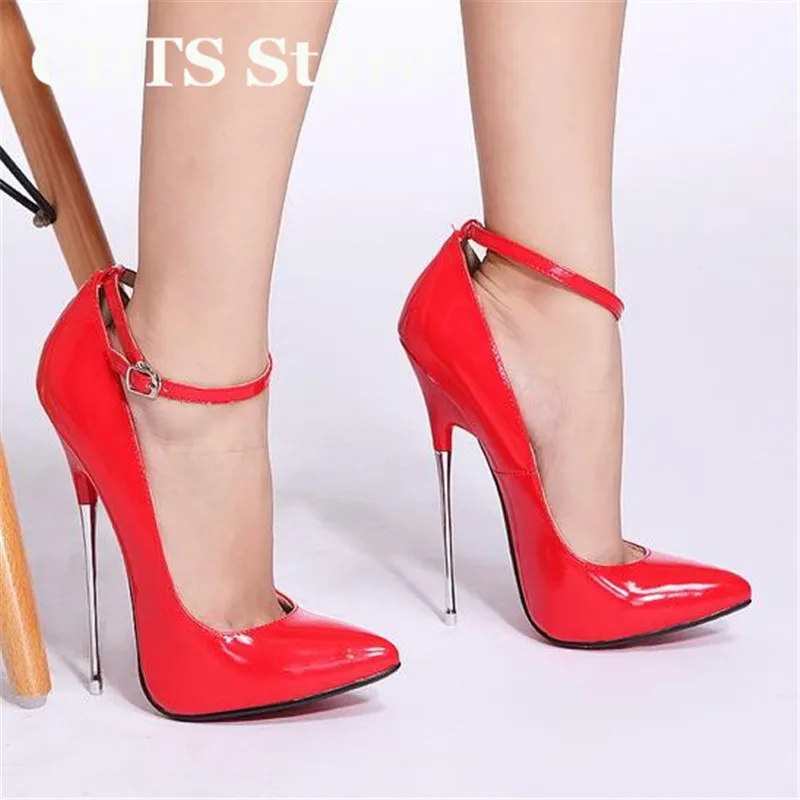 ФОТО Plus:35-44 spring autumn 2016 New fashion red bottom zapatos mujer 16cm Metal thin high heels wedding shoes woman Buckle pump