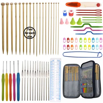 

Big Capacity 36pcs Straight Bamboo Knitting Needles 17pcs Mix Size Crochet Hook Set Scissors Sewing Accessories With Storage Bag