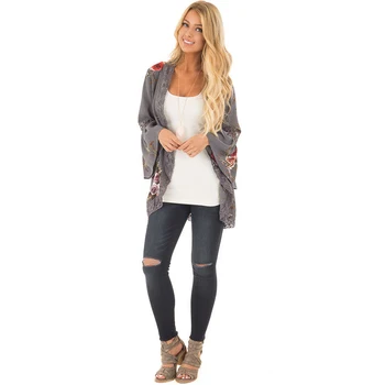 

New Fashion Jacket Women Casual Flare Sleeve Outwears Coat Woman Cardigan Loose Jacket Floral Printed Open Stitches Women Coat