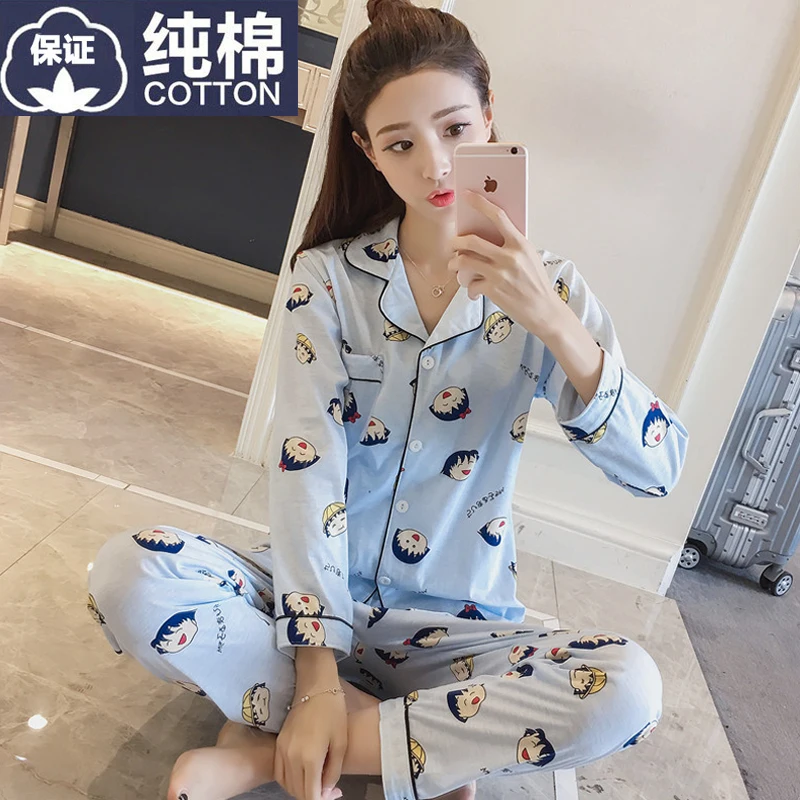 Женская Хлопковая пижама с длинным рукавом рисунком ананаса|cotton pajama set|pajama setslong