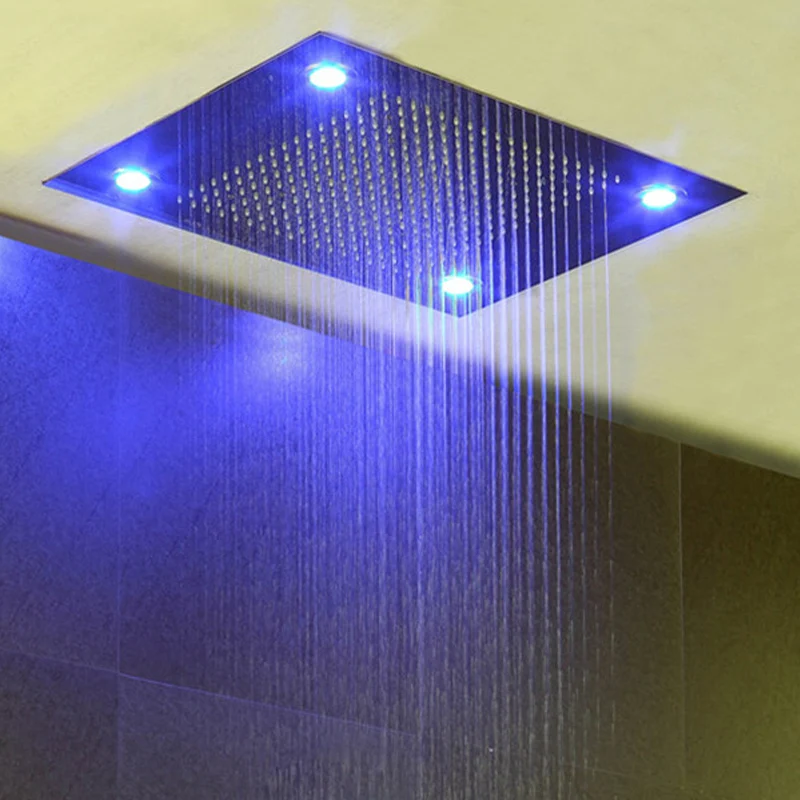 LED Ceiling Embedded Shower Head Rainfall Showers Brushed 600*800mm Showerhead 304SUS Remote Control LED Light Color Shower Big