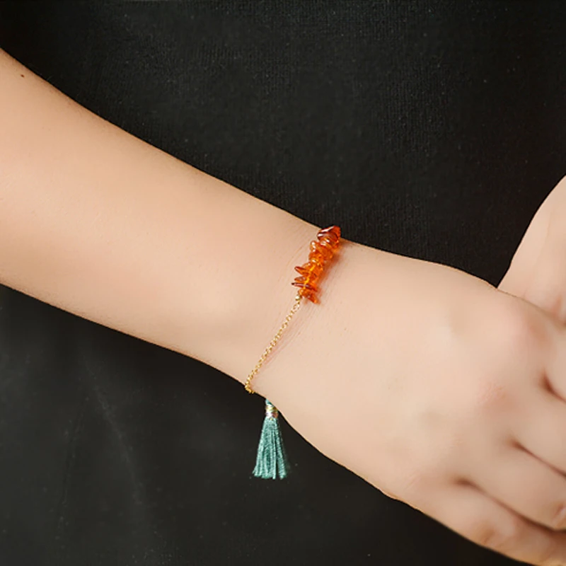 amber chips  tassel bracelet (3)