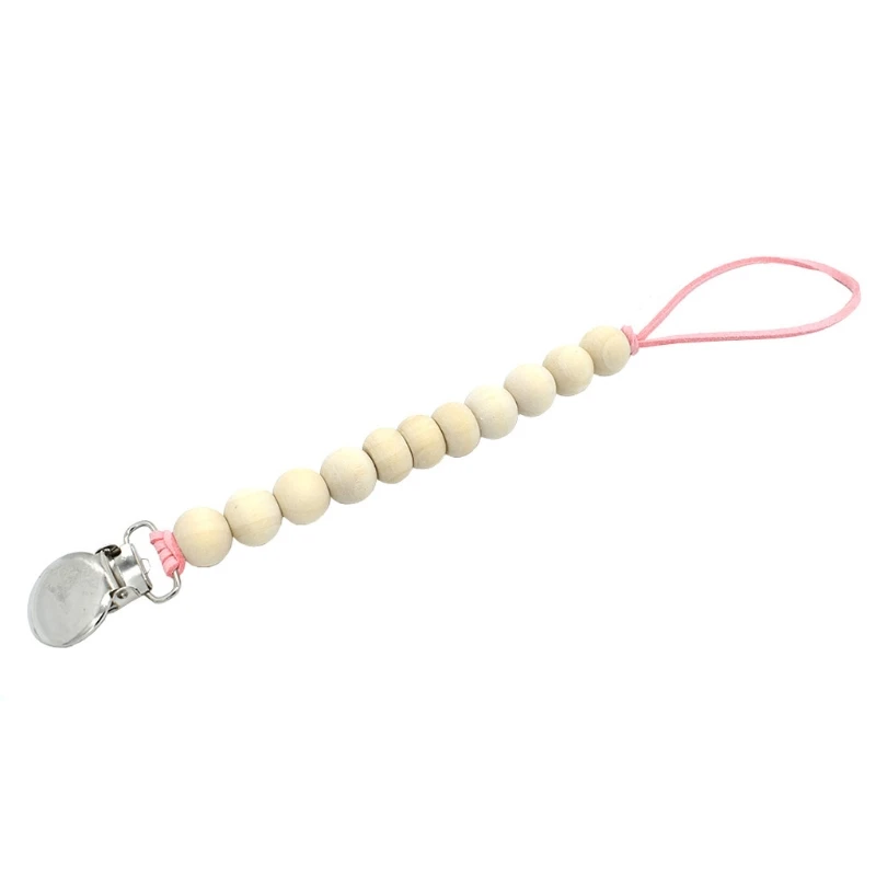 Baby Wood Beaded Pacifier Clip Dummy Chain Nipple Holder Infant Soother Teether - Цвет: Розовый